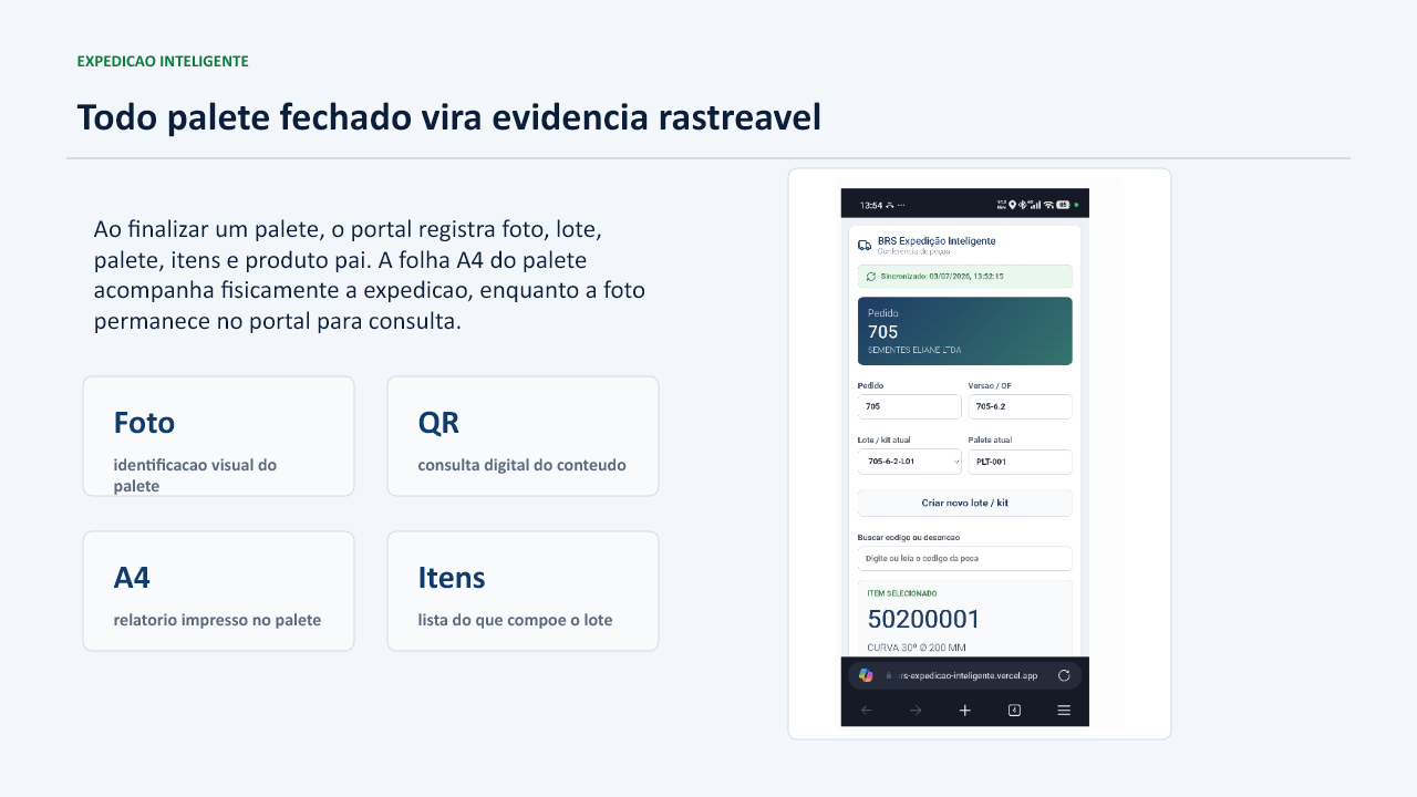Palete fechado com foto e QR Code